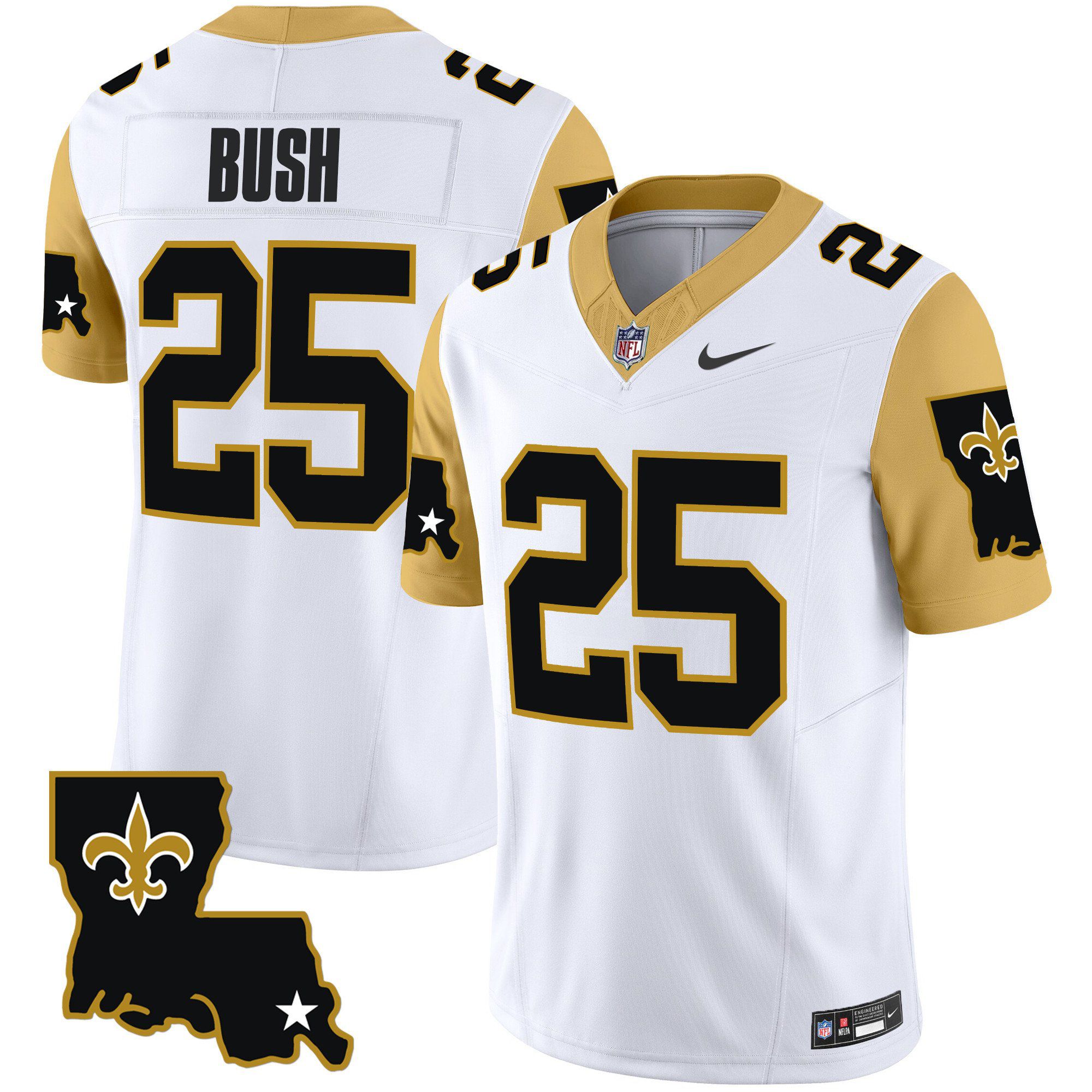 Men New Orleans Saints #25 Bush White 2024 Nike 1987 Legacy Vapor Limited NFL Jersey